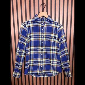 J Crew Flannel Shirt 00 / XXS Womens Blue Green Plaid Long Sleeve The Boy